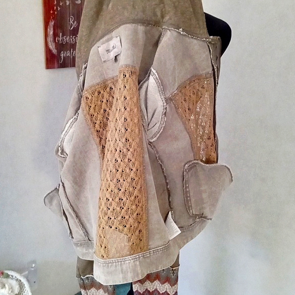 MISS ME SMALL OLIVE GREEN DENIM JACKET WITH HOODY - Picture 12 of 12